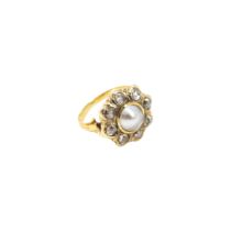 Continental, Circa 1850, A rose-cut diamond and half pearl cluster ring