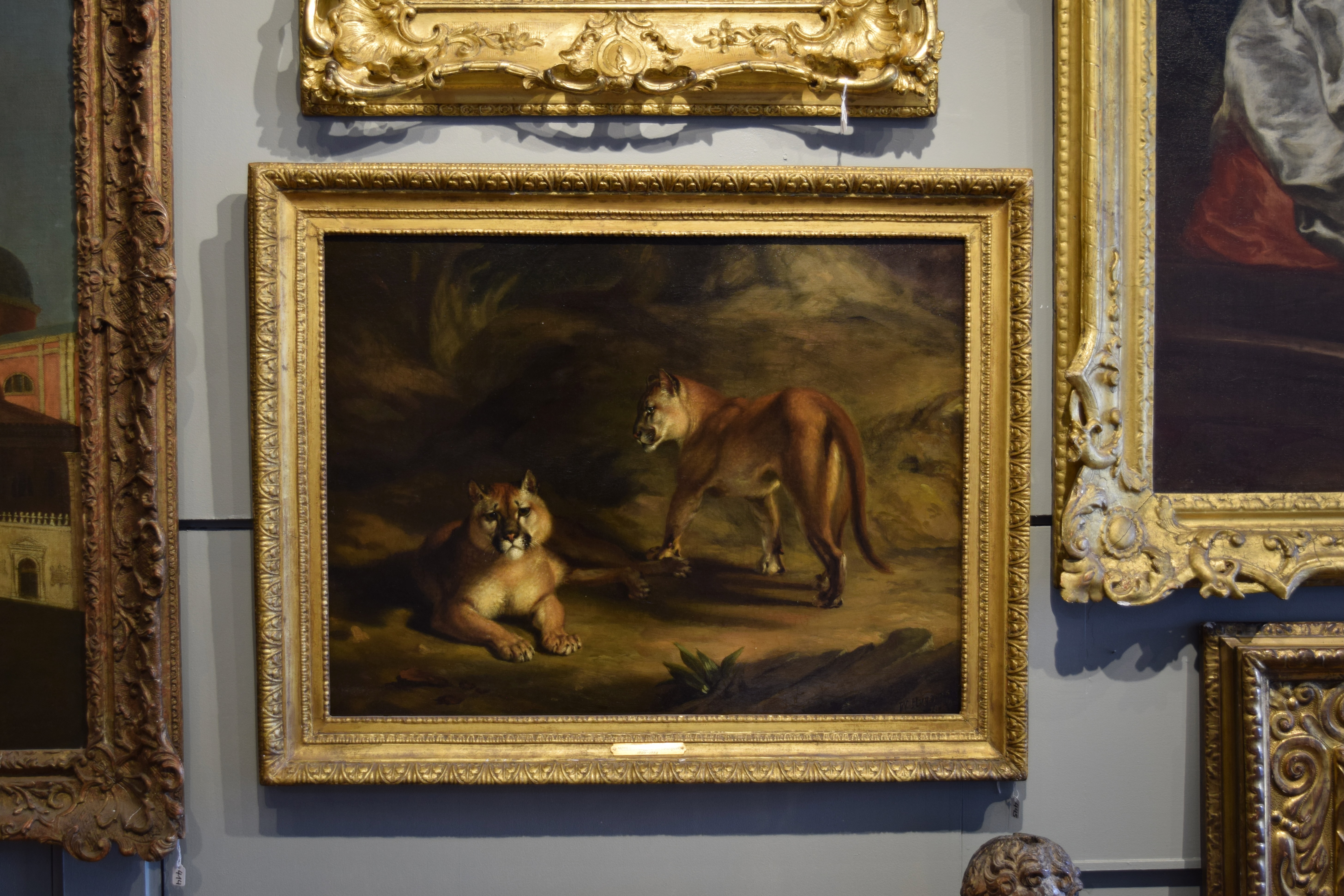 William Huggins (1820 - 1884), Two pumas in a landscape - Image 2 of 4