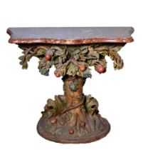 North Italian, 16th/17th Century, A rare and impressive carved polychrome fruiting vine marble-top t