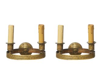19th Century, Empire style, A pair of ormolu banded wall lights