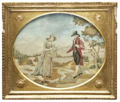 NO RESERVE: British, Circa 1800, A needlepoint of a courting couple