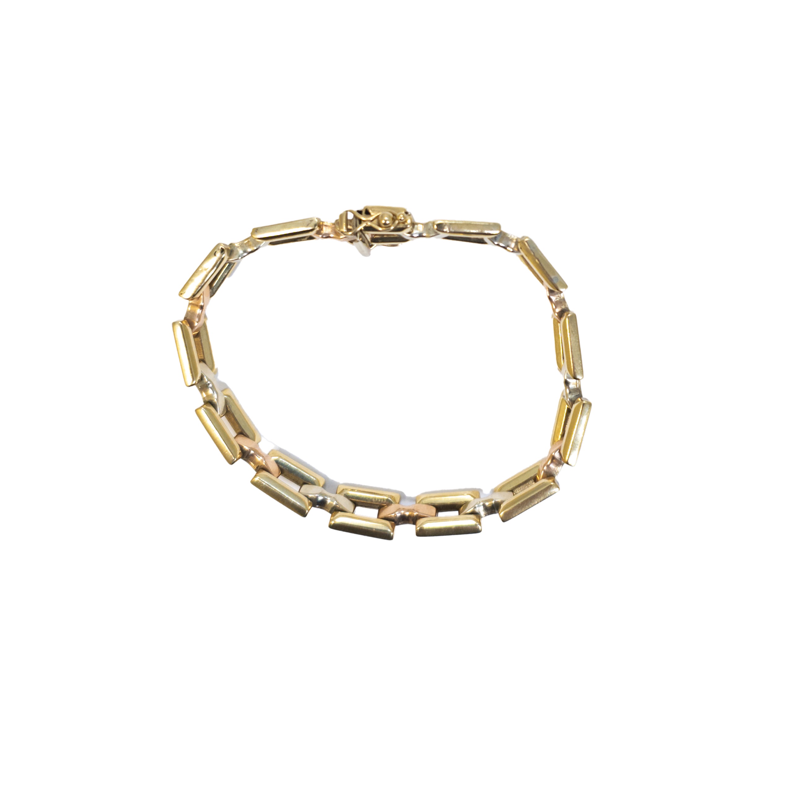 Continental, Circa 1960, A 9 carat three colour gold brick link bracelet
