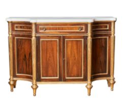 19th Century style, A pair of marble top gilded sideboards