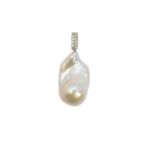 European, Contemporary, An irregular Baroque cultured pearl and diamond pendant