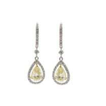 British, Contemporary, A fine pair of yellow diamond and diamond drop earrings