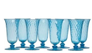 Murano, Vintage, A set of eight aqua blue vintage Murano glasses