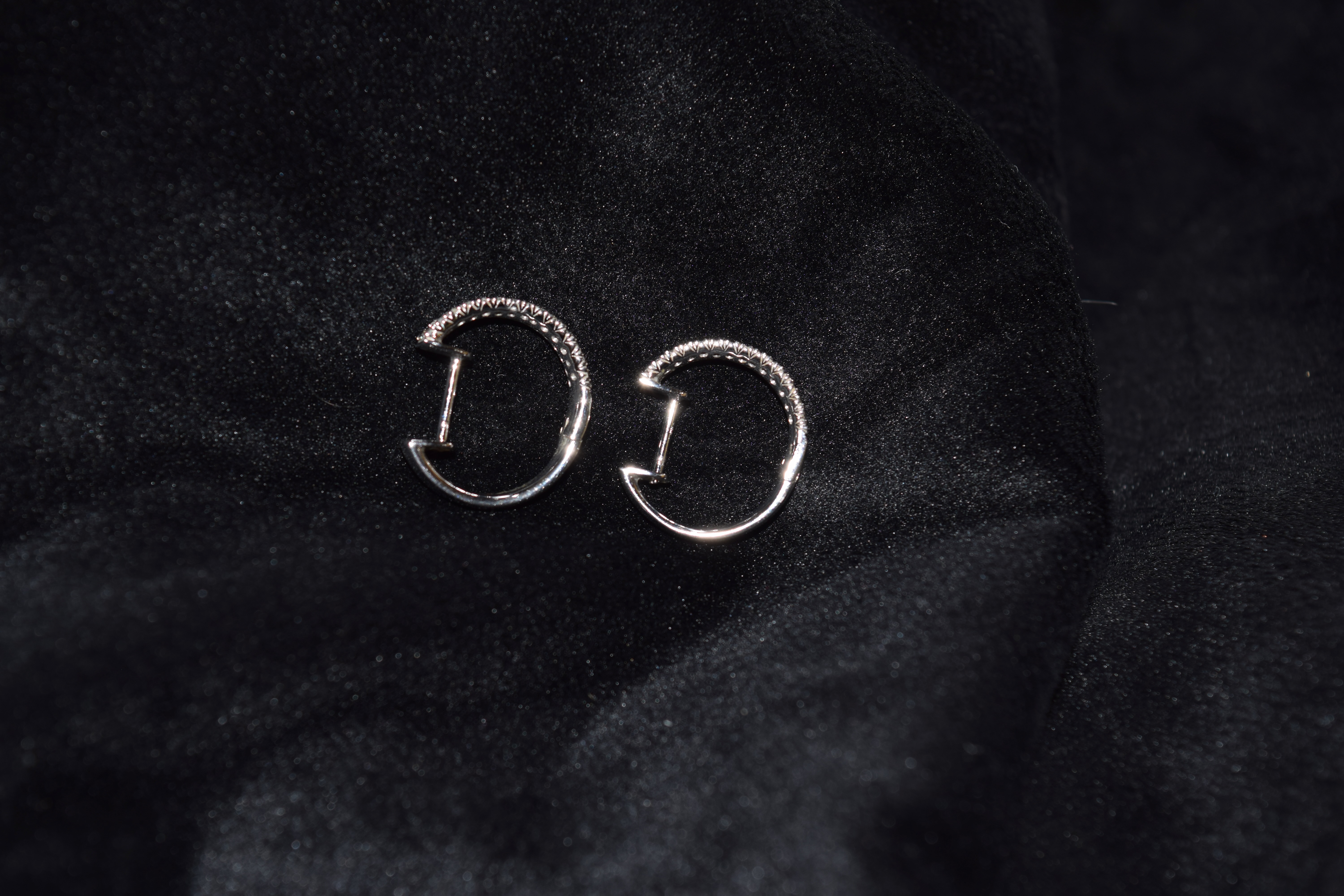British, Contemporary, A pair of pavÈ set diamond and 18 carat white gold hoop earrings - Image 3 of 5