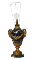 An antique pair of marble and ormolu table lamp bases