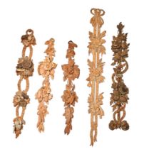 British, 18th-20th Century, A group of five carved drops