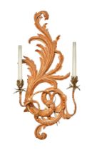 NO RESERVE: British, Circa 1980, Manner of Chippendale, A pair of carved giltwood wall lights
