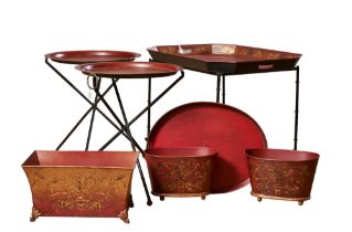 British, Circa 1980, A group of three painted metal tray tables