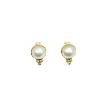 British, Circa 1980, A pair of diamond, mabe pearl and 18 carat yellow gold clip earrings