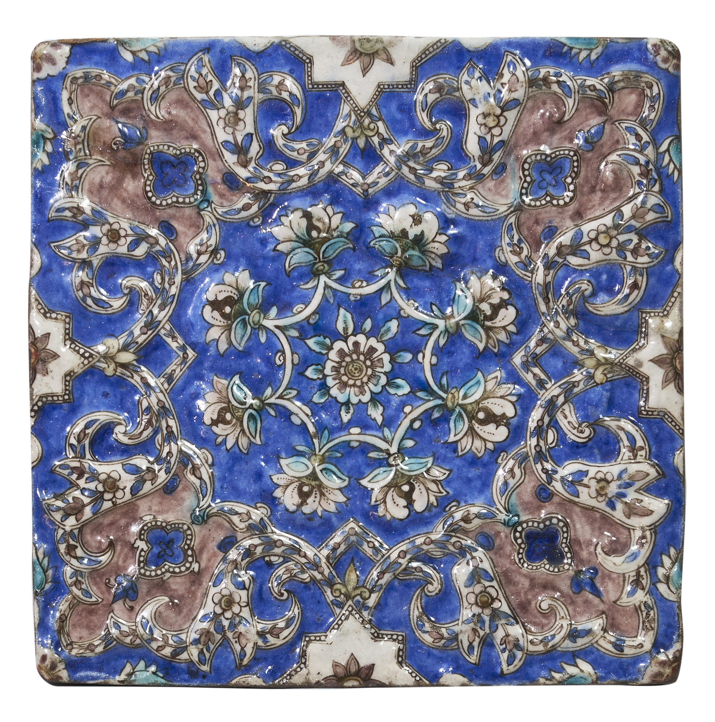 19th Century, Qajar, A decorative moulded tile