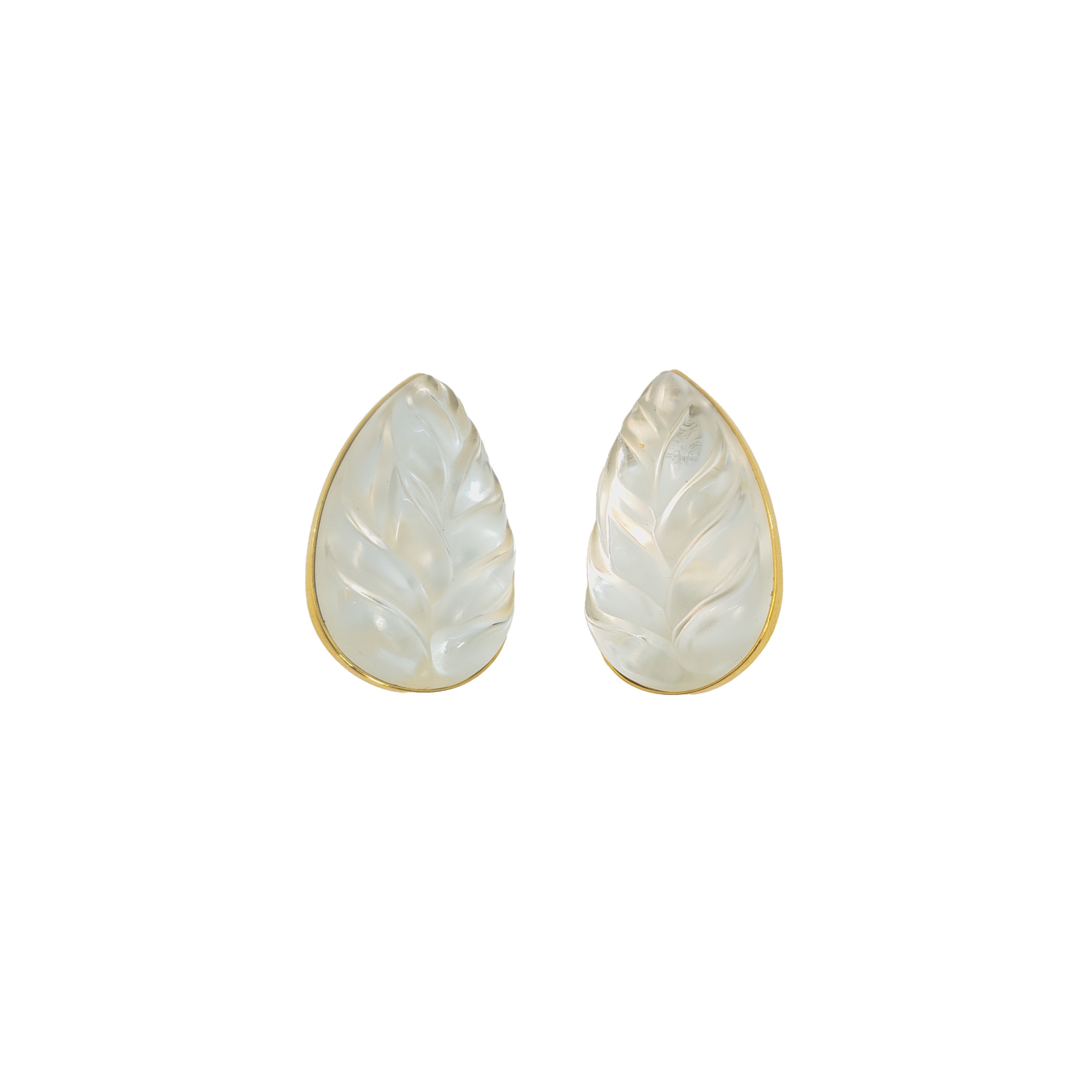 Lalique, France, Circa 1990, A pair of Heliconia clear crystal and gilt metal clip earrings