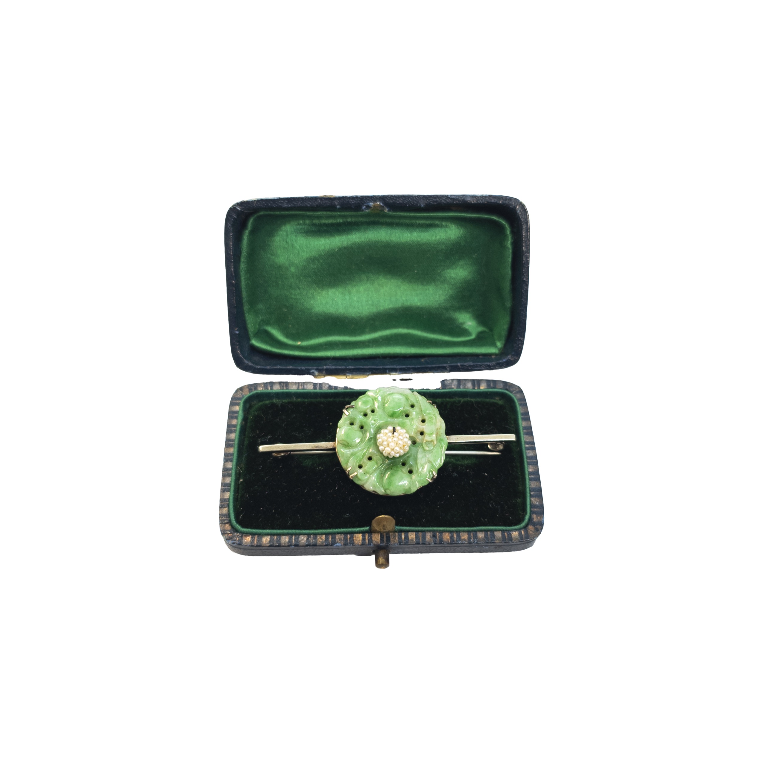 Chinese, Circa 1910, A jadeite and seed pearl brooch