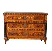 Italian, 18th Century, A small marquetry inlay chest of drawers