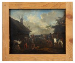 Circle of Philips Wouwerman (Haarlem 1619 - 1668), Horsemen resting outside a farmstead, Oil on pane