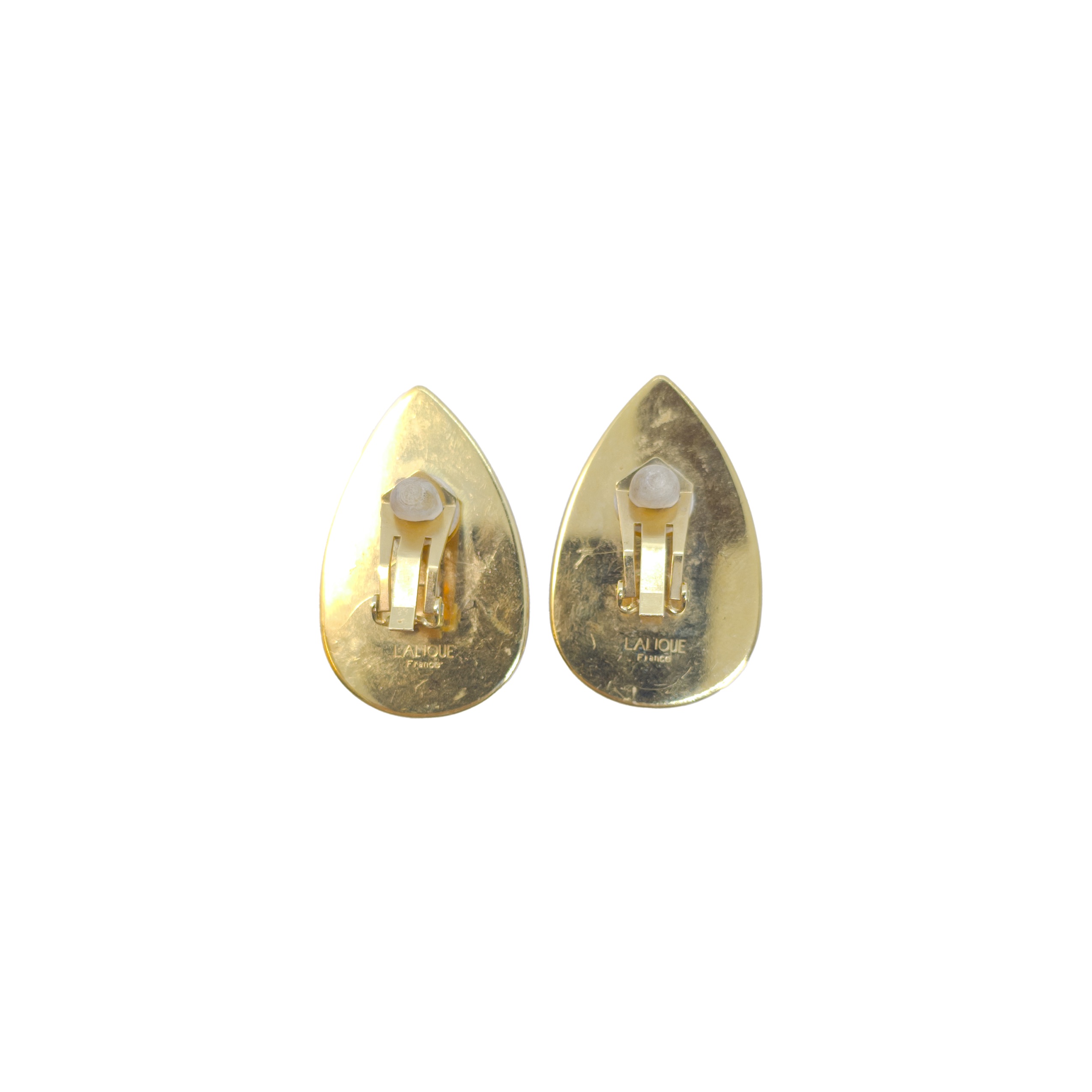 Lalique, France, Circa 1990, A pair of Heliconia clear crystal and gilt metal clip earrings - Image 2 of 2