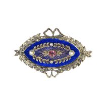 Feodor Lorie, Russian, Belle Epoque (Circa 1910), A diamond, pearl and pink sapphire plaque brooch