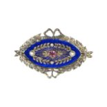 Feodor Lorie, Russian, Belle Epoque (Circa 1910), A diamond, pearl and pink sapphire plaque brooch