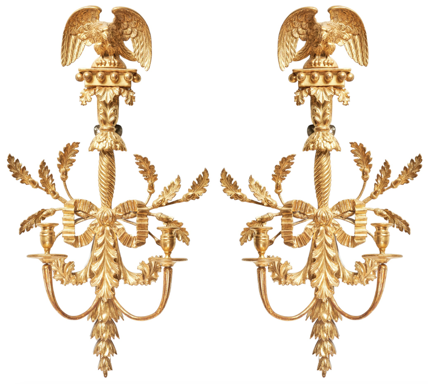 British, Regency, An impressive pair of carved giltwood wall lights