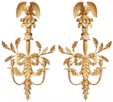 British, Regency, An impressive pair of carved giltwood wall lights