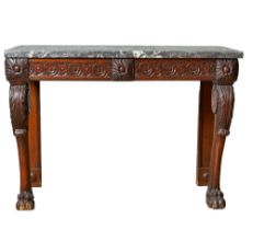 British, 19th Century, A grey grained substantial marble-top oak console table