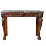 British, 19th Century, A grey grained substantial marble-top oak console table