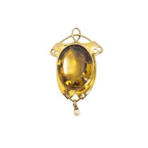 British, Art Nouveau, A citrine and yellow gold pendant