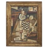 Jules Hansen (Active 1950s), Still life with chessboard