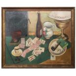 Lesourd-Matry (Active 1950s), Still life with playing cards and pipe