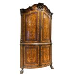 Dutch, 18th Century, Circa 1790, A marquetry bow-fronted corner cabinet