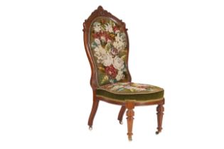 NO RESERVE: Victorian, A balloon-backed nursing chair with tapestry upholstery