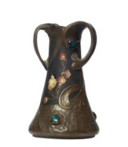 Bretby, Early 20th Century, An Art Nouveau copper-effect earthenware and enamel cabochon inlay vase