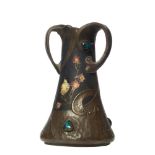 Bretby, Early 20th Century, An Art Nouveau copper-effect earthenware and enamel cabochon inlay vase