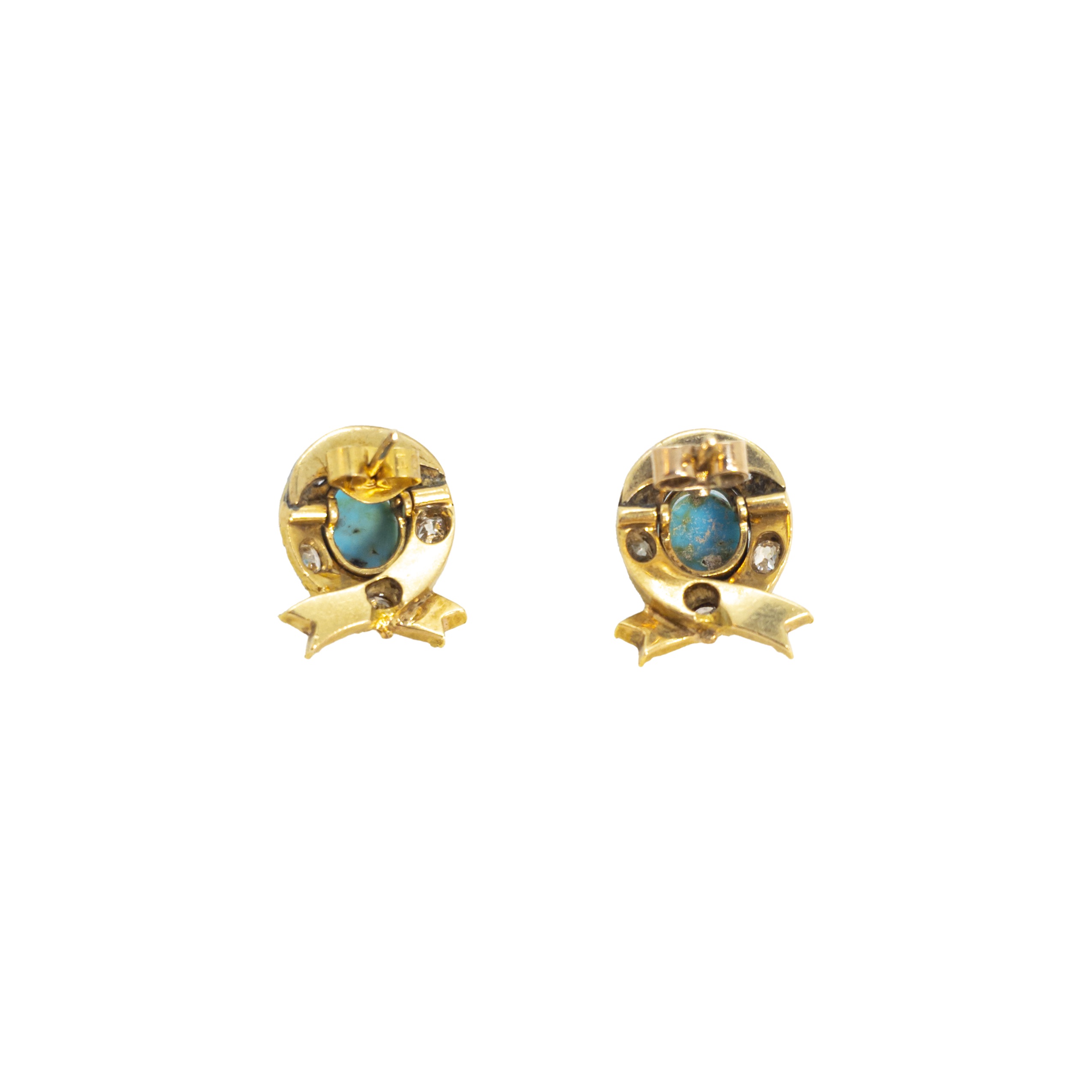 British, Circa 1850, A pair of turquoise and diamond cluster earrings - Image 2 of 2