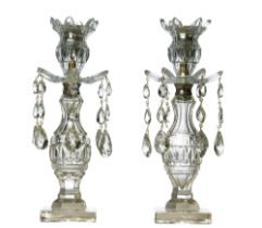 British, 19th Century, A pair of glass candlesticks