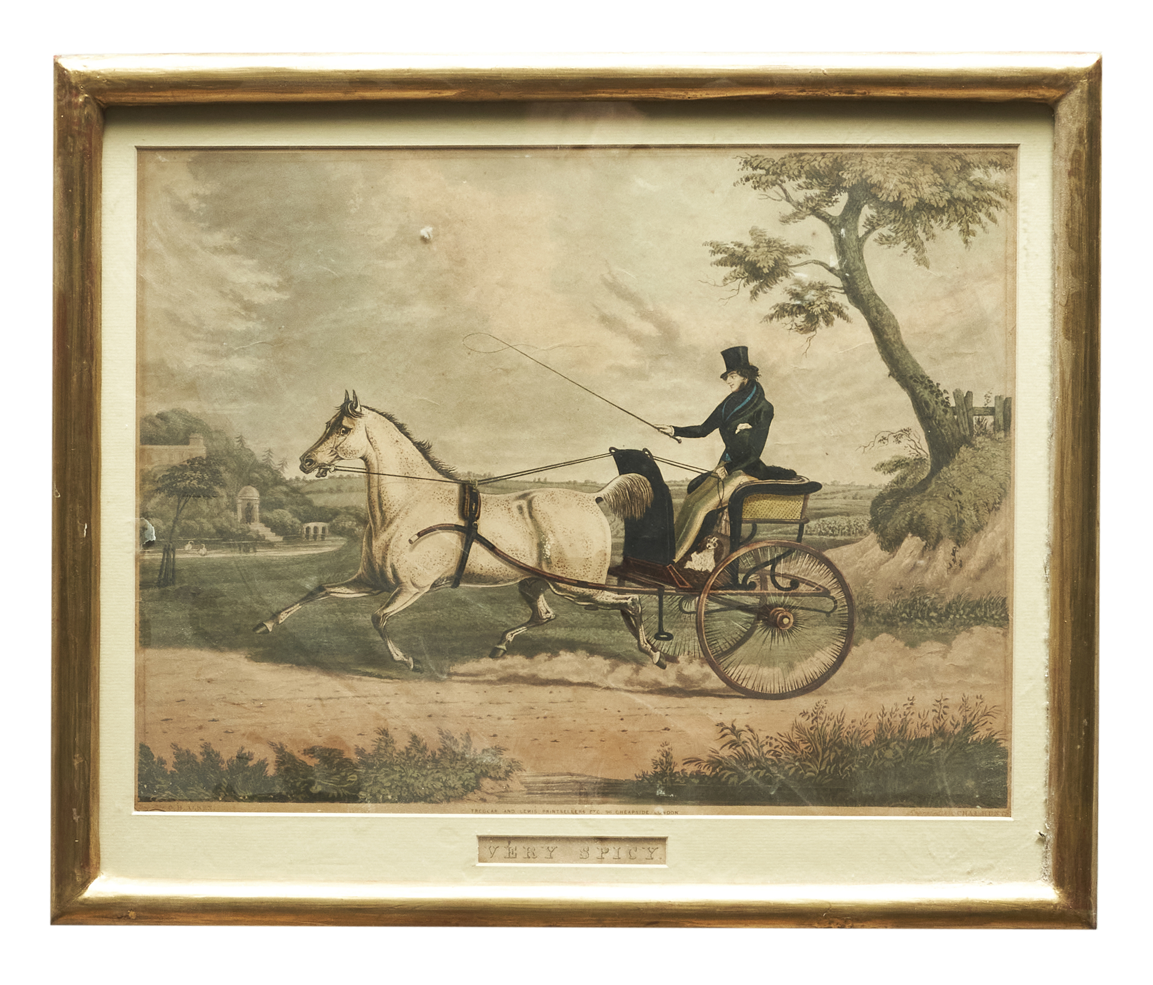 Watercolour and print: James Pollard (1792 - 1867), Racing Horse with Jockey up - Image 2 of 2