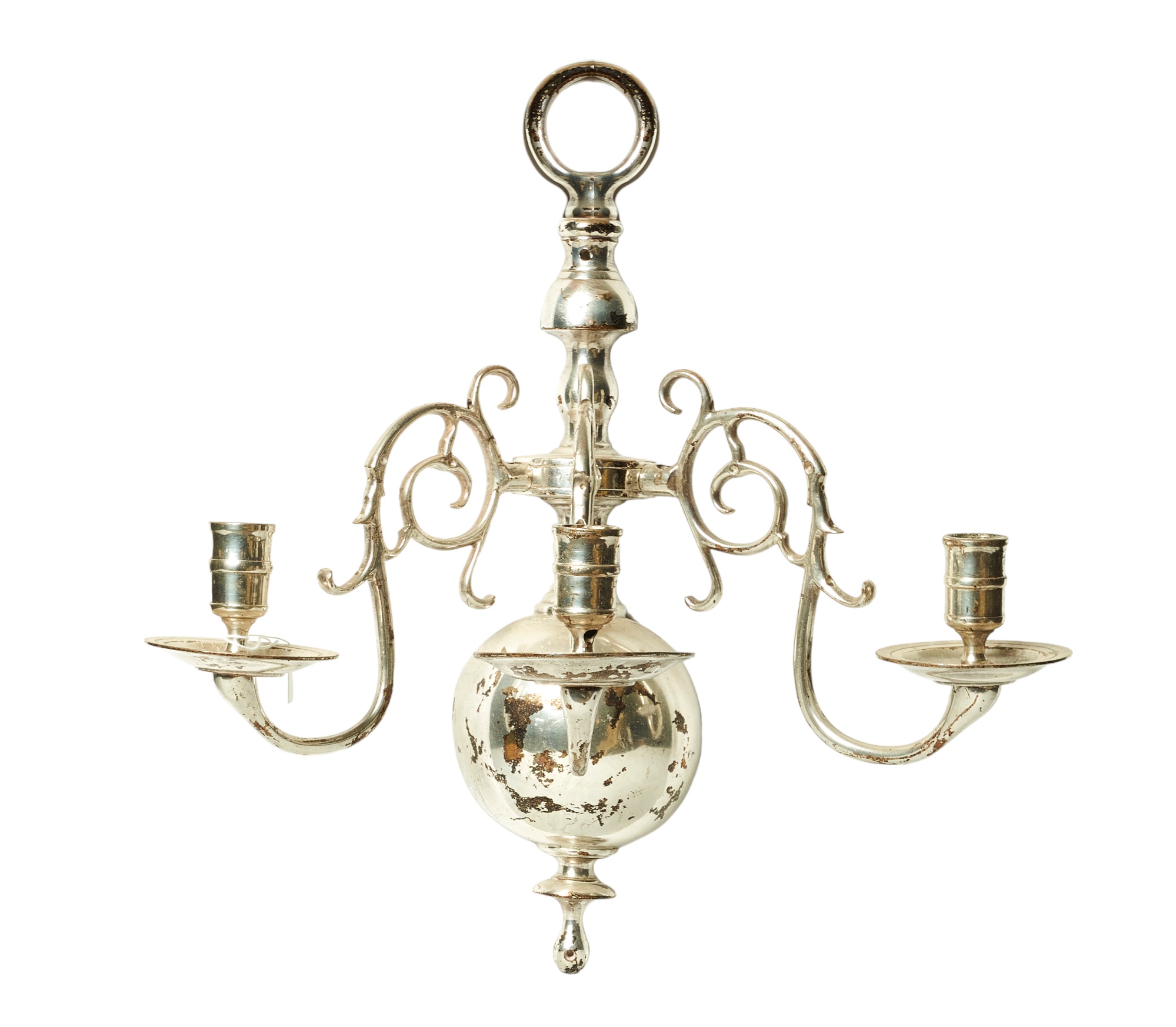 20th Century, Jacobean Manner, A set of four three-branch silvered wall mounted candle holders