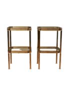 20th Century, A pair of brass and glass side tables