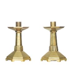 Mid-20th Century, A pair of octagonal brass candlesticks