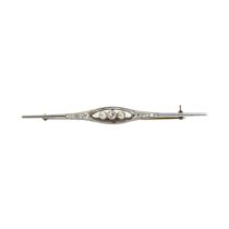 British, Edwardian, A diamond, pearl, gold and platinum bar brooch