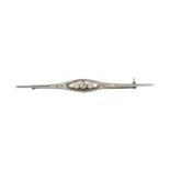 British, Edwardian, A diamond, pearl, gold and platinum bar brooch