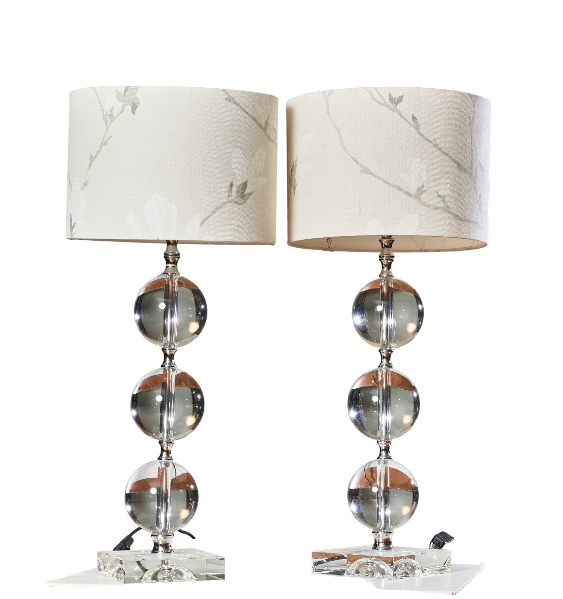 NO RESERVE: Contemporary, A pair of glass and polished chrome lamps
