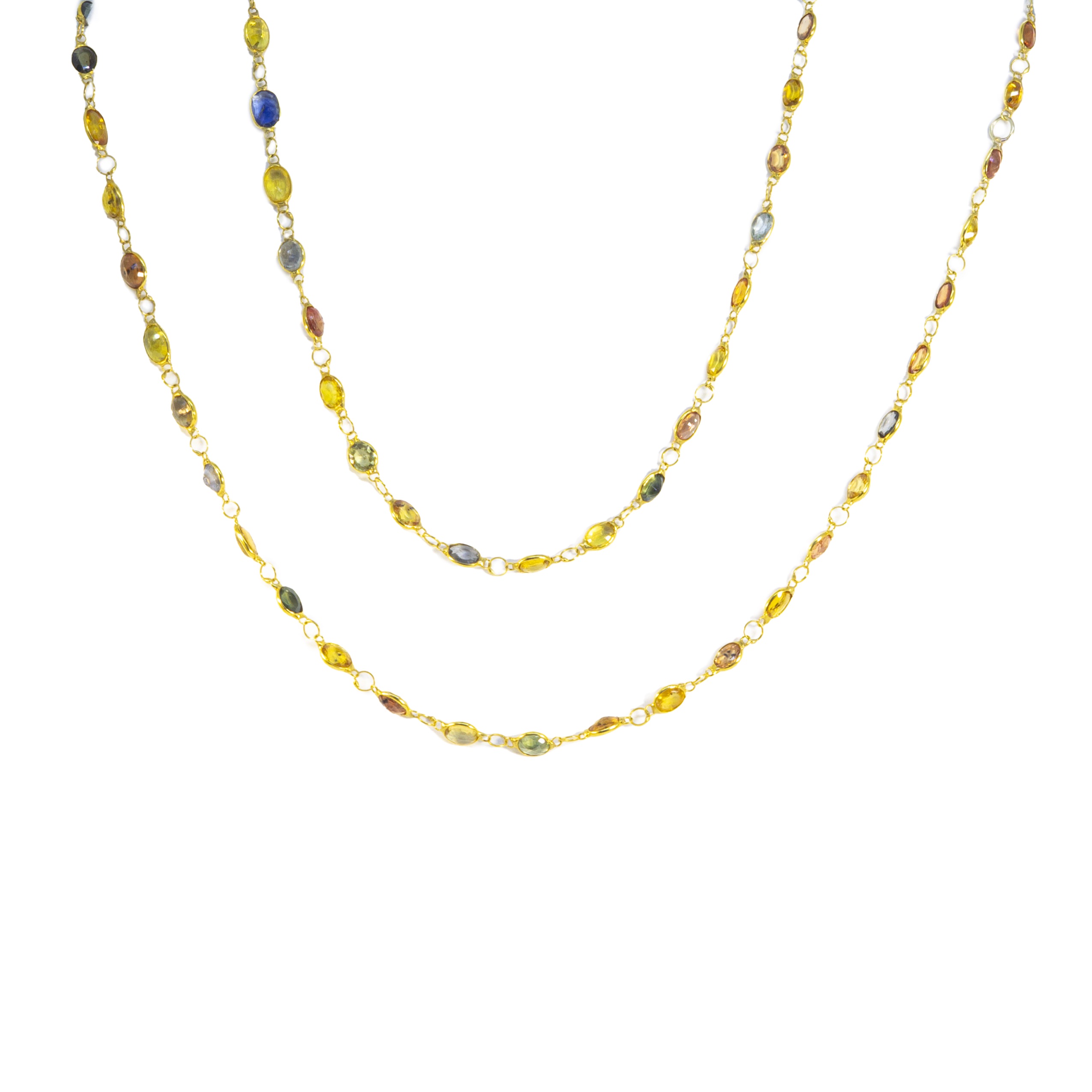 Contemporary, A multi coloured sapphire and 14 carat gold necklace