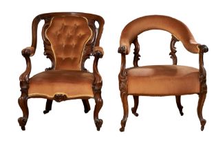 NO RESERVE: A pair of mid-nineteenth century upholstered mahogany chairs