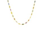 Contemporary, A multi-coloured sapphire and 14 carat yellow gold long chain