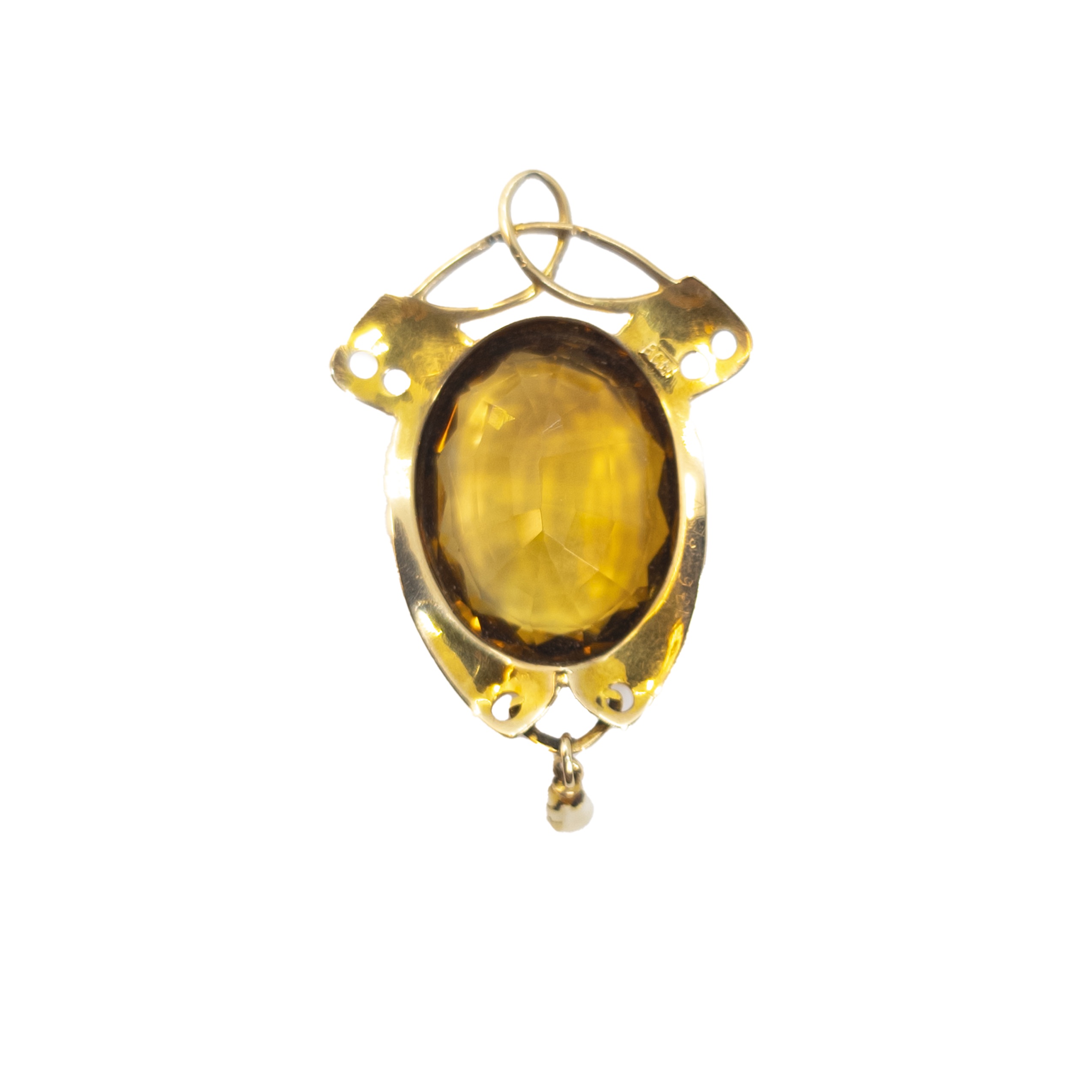 British, Art Nouveau, A citrine and yellow gold pendant - Bild 2 aus 3