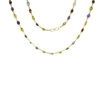 Contemporary, A multi gem set and 14 carat yellow gold long chain necklace