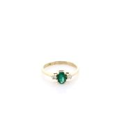 14k Yellow Gold .43ct Oval Emerald and Diamond Ring